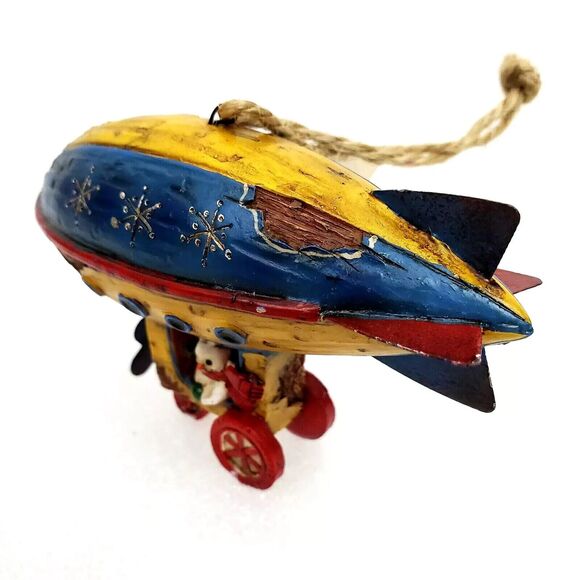 Rare Ornament Figure Zeppelin Aircraft Blimp Propeller Snowman Pilot Rustic Aged - Picture 3 of 10